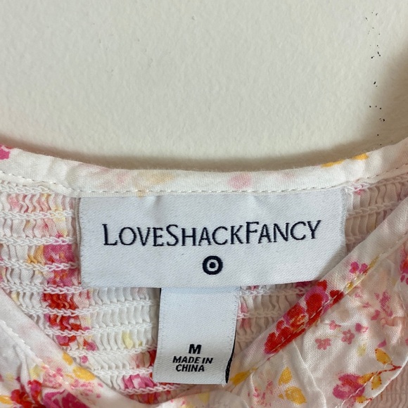 Love Shack Fancy-Target Cosette Dress Pink Floral Ruffle Lace Smocked Peasant M - Picture 7 of 11